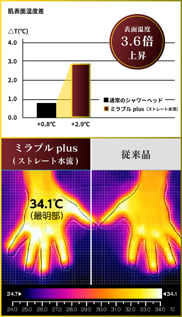 肌表面温度差のグラフとサーモグラフィー